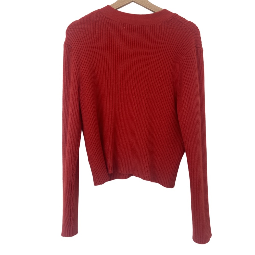 JOE FRESH BRIGHT RED RIBBED CARDIGAN WITH TORTOISE SHELL BUTTONS, LARGE - Picture 2 of 7